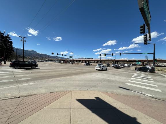 Existing configuration at S Nevada Avenue and E Motor Way / E Arvada Street intersection