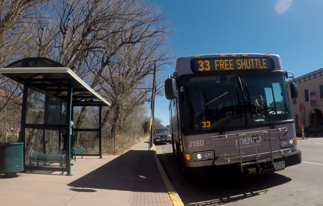 manitou shuttle at a bus stop