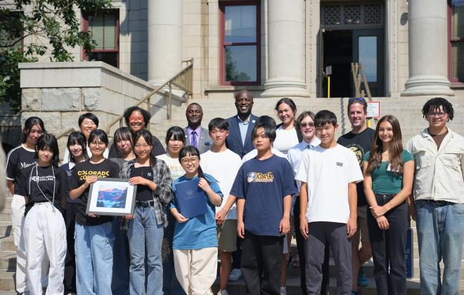 City Council and Mayor Yemi with Students from Fujiyoshida