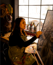 Natalia Pulido paints in her studio